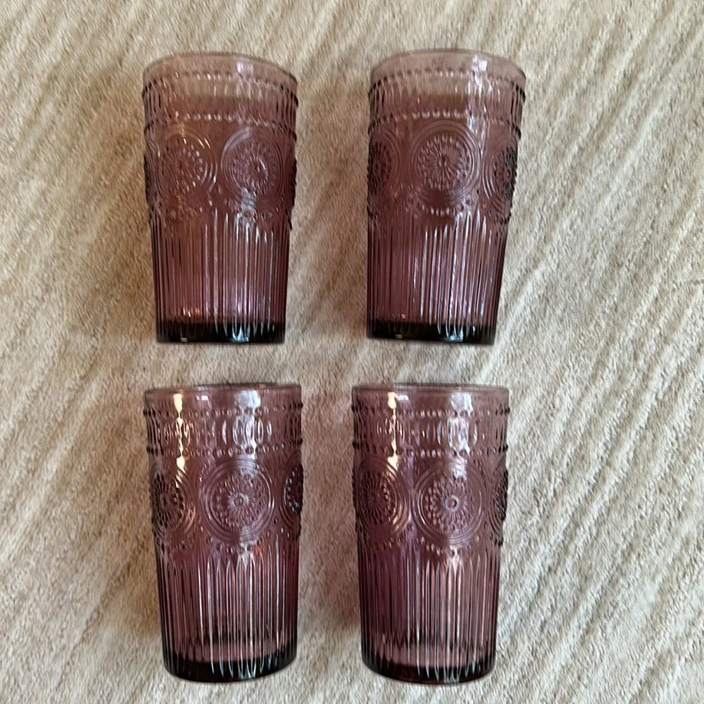 Set of 4 PIONEER WOMAN Adeline-Plum Glass Glasses 16 oz